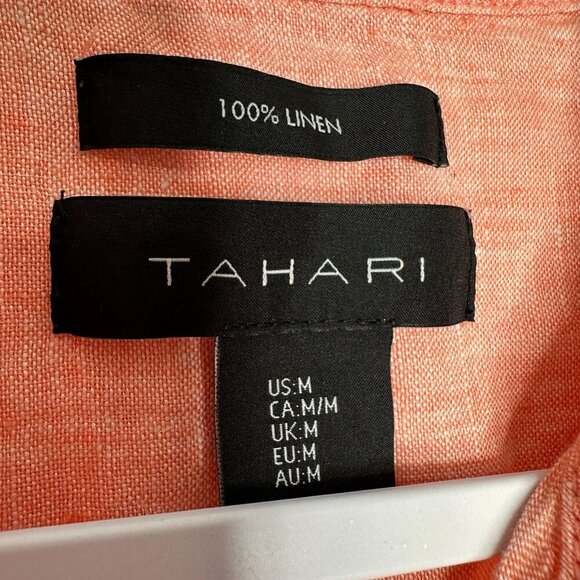 Tahari Short Sleeve Linen Shirt Size M Coral Peach Button - Picture 4 of 8